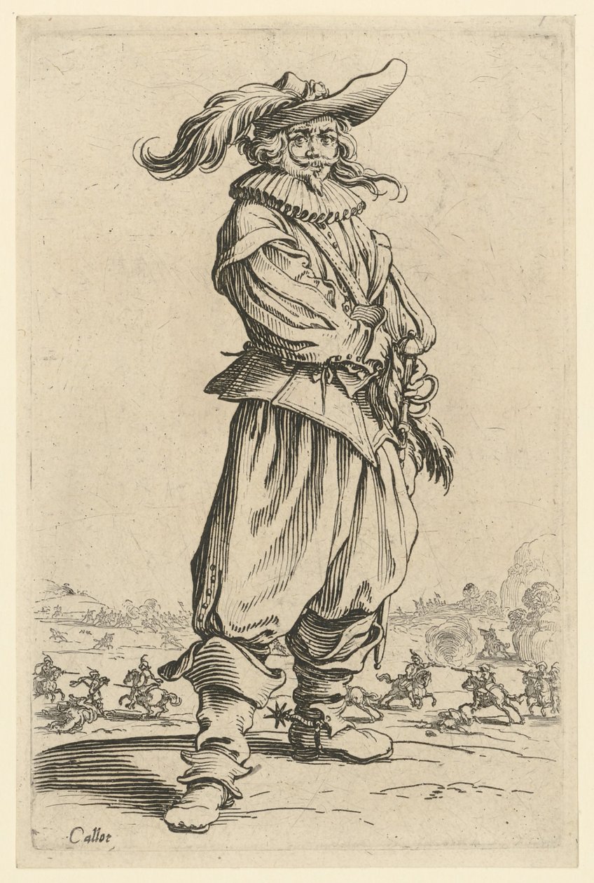Il guerriero con il grande cappello di piume da Jacques Callot