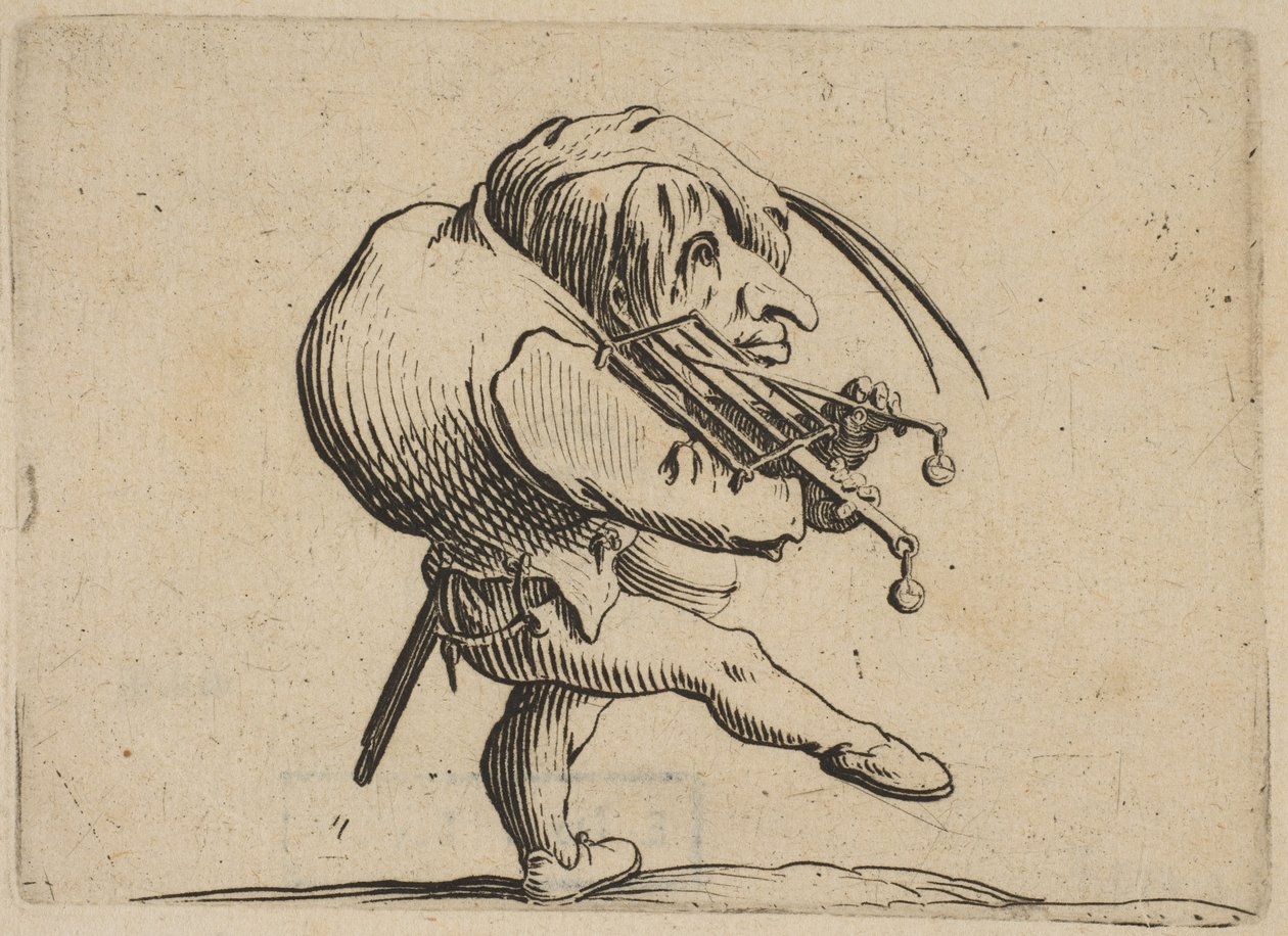 LHomme Raclant un Gril en Guise de Violon Uomo che gratta una griglia come un violino, 1616-22 da Jacques Callot