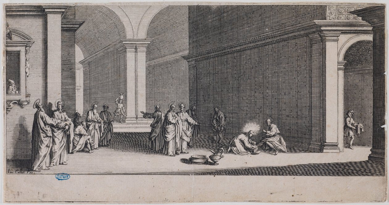 La Grande Passione, La lavanda dei piedi. Prima tavola di una serie di 7 tavole (Lieure 281, Meaume 12) da Jacques Callot