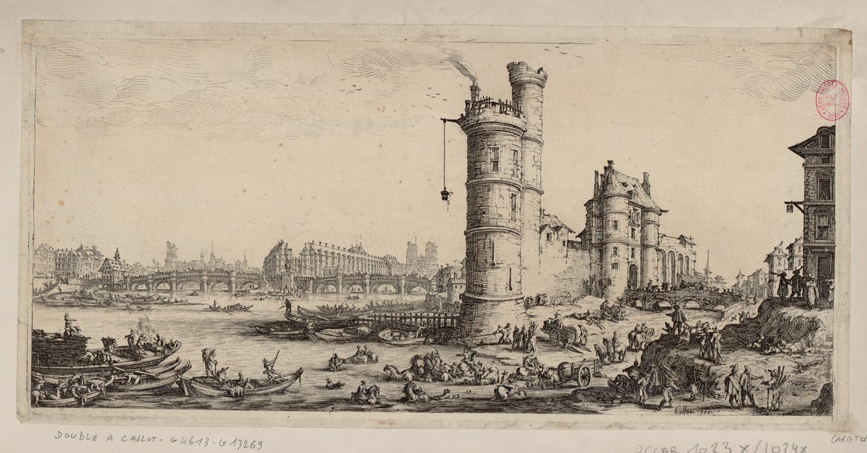 La torre di Nesle e veduta del Pont-Neuf da Jacques Callot