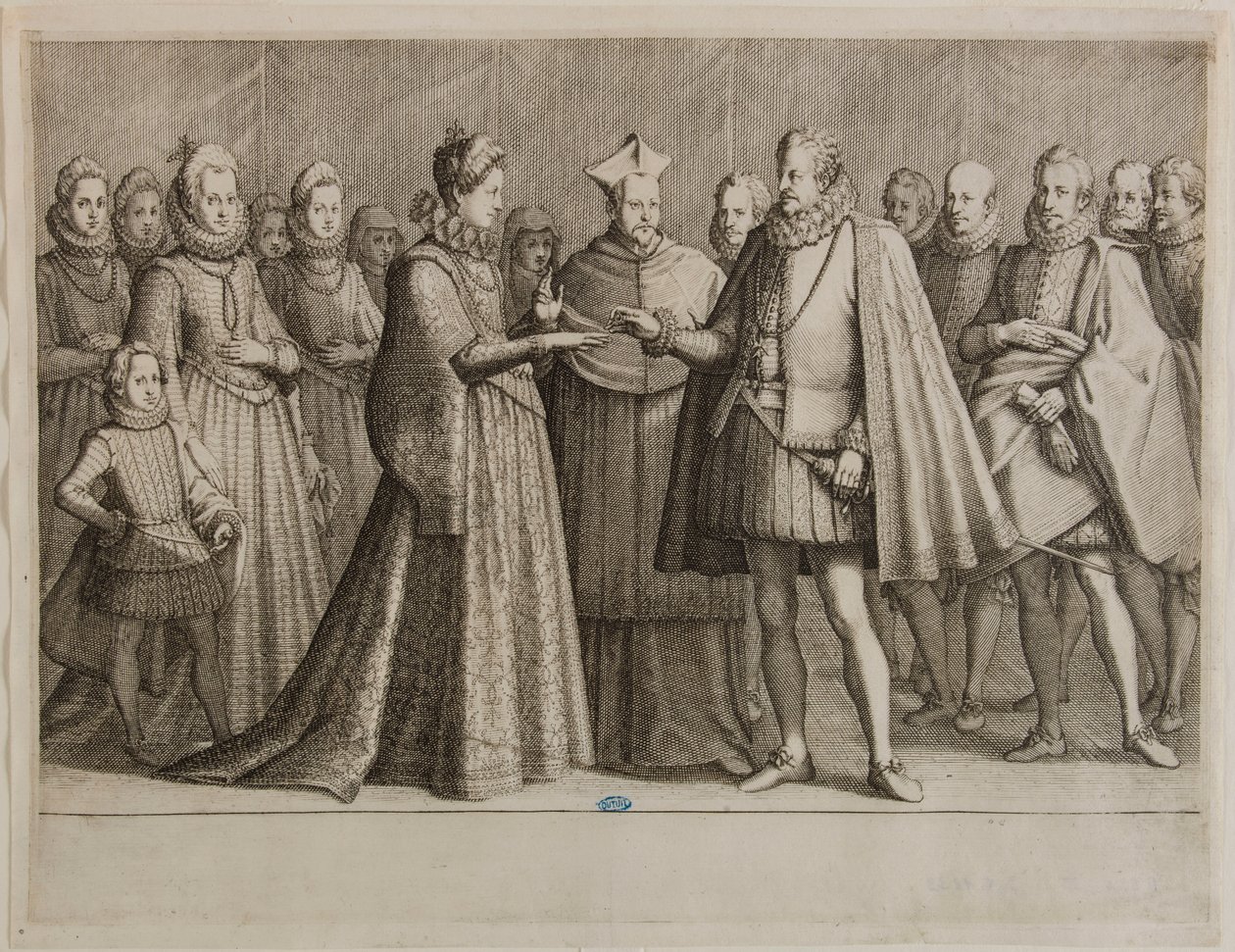 La vita di Ferdinando I de’ Medici, Il matrimonio di Ferdinando I. Primo numero di una serie composta da 16 opere complete e 2 opere supplementari (Lieure 147, Meaume 534) da Jacques Callot