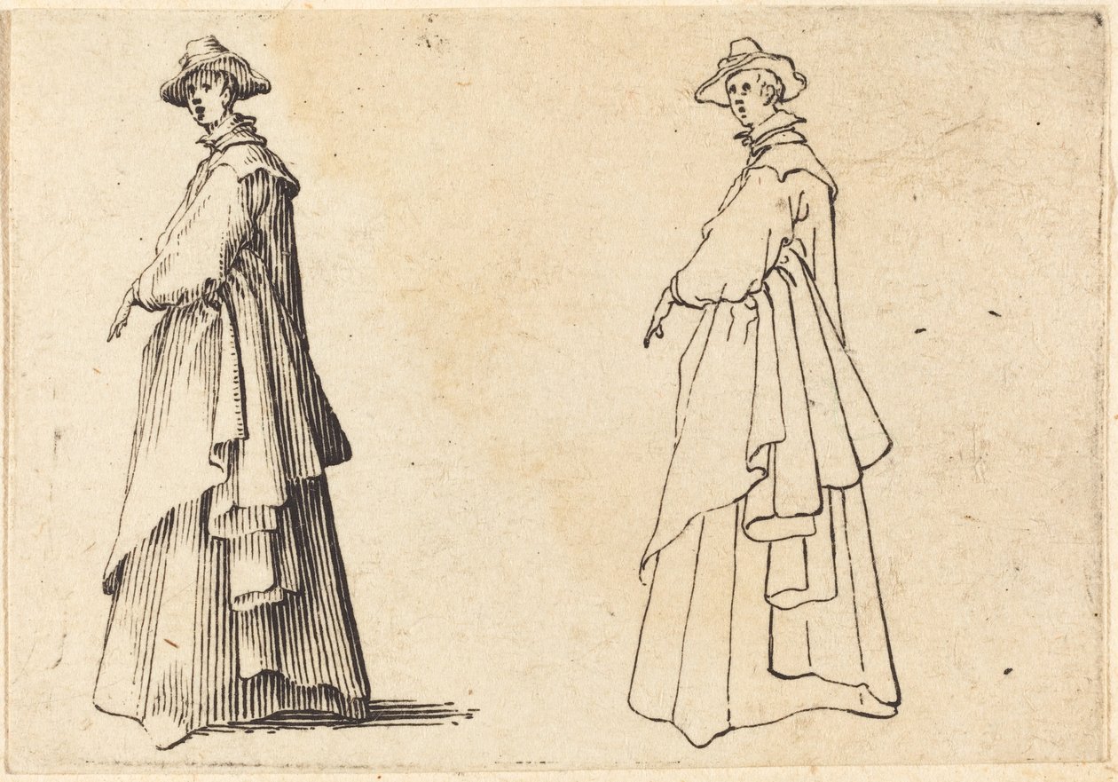 Signora con un grande cappotto da Jacques Callot