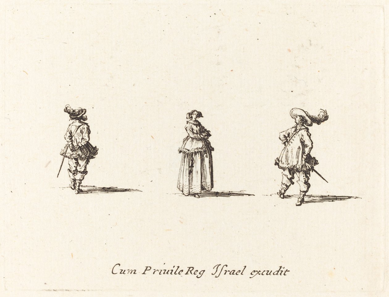 Signora con le braccia incrociate e due gentiluomini da Jacques Callot