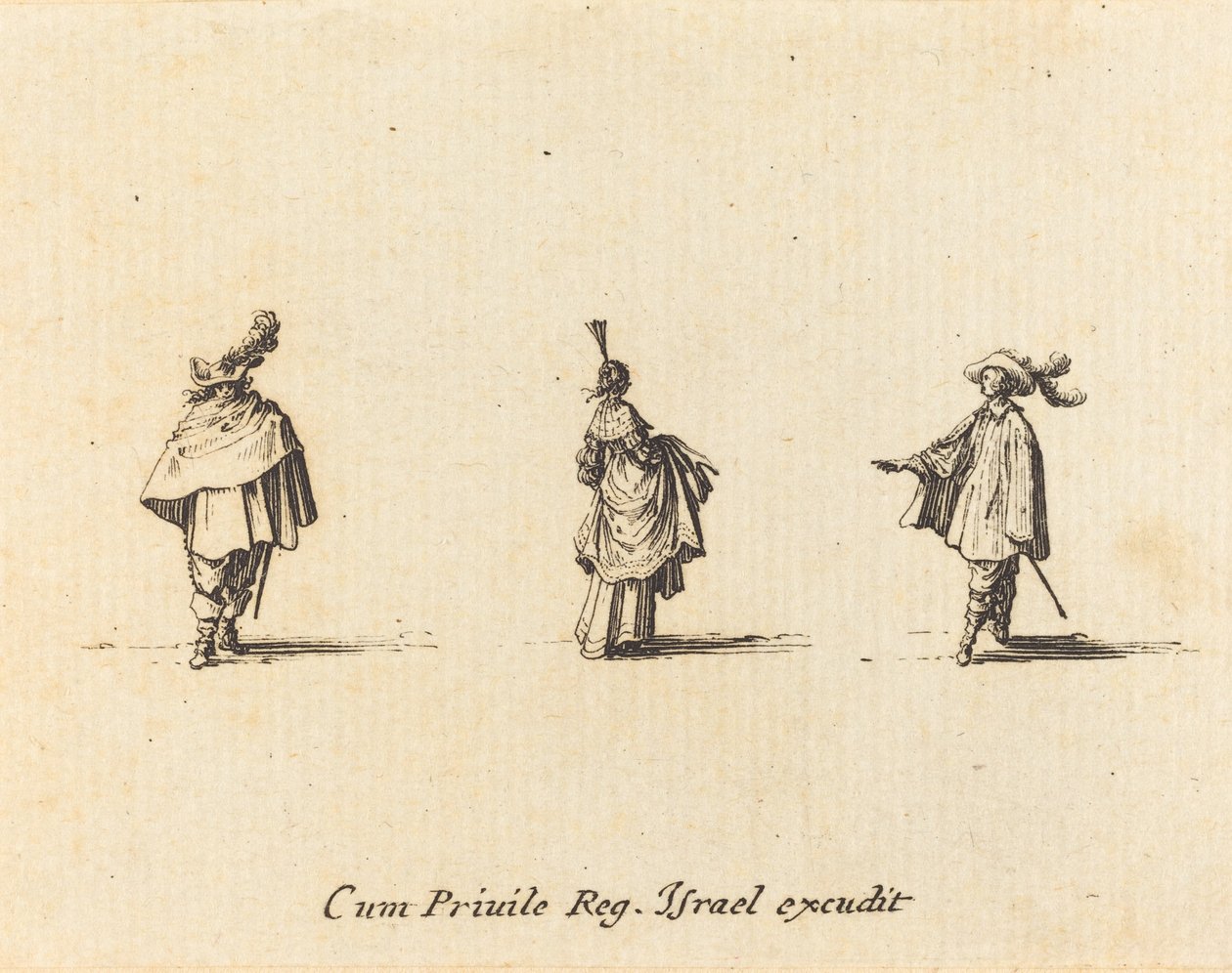 Signora con vestito raccolto e due gentiluomini da Jacques Callot