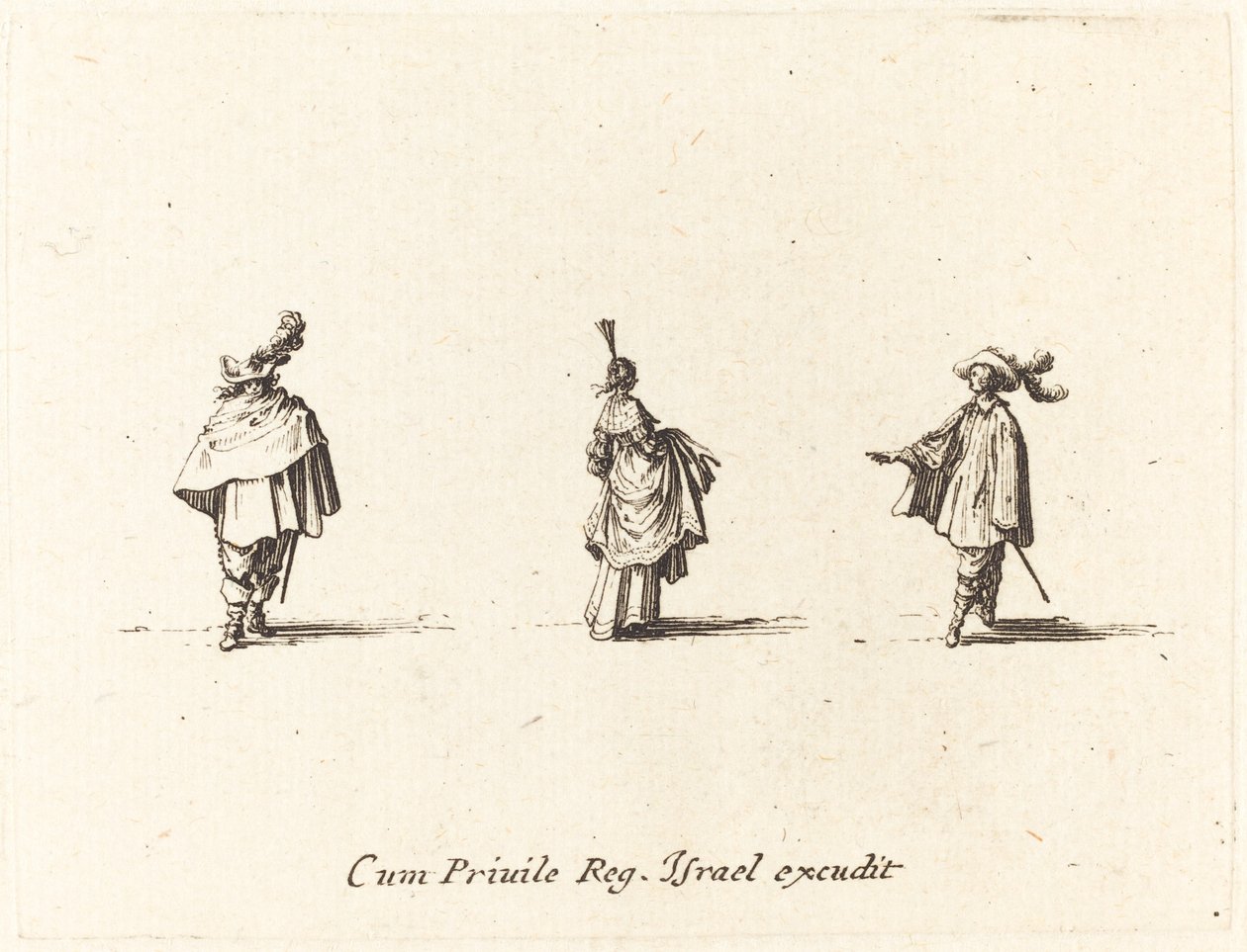 Signora con vestito raccolto e due gentiluomini da Jacques Callot