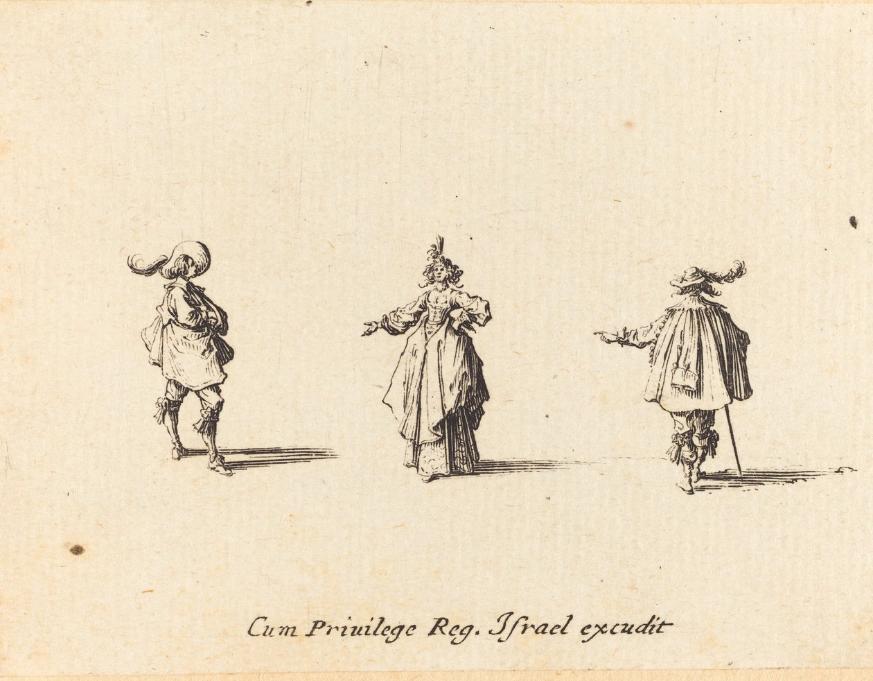 Signora con braccio teso e due gentiluomini da Jacques Callot