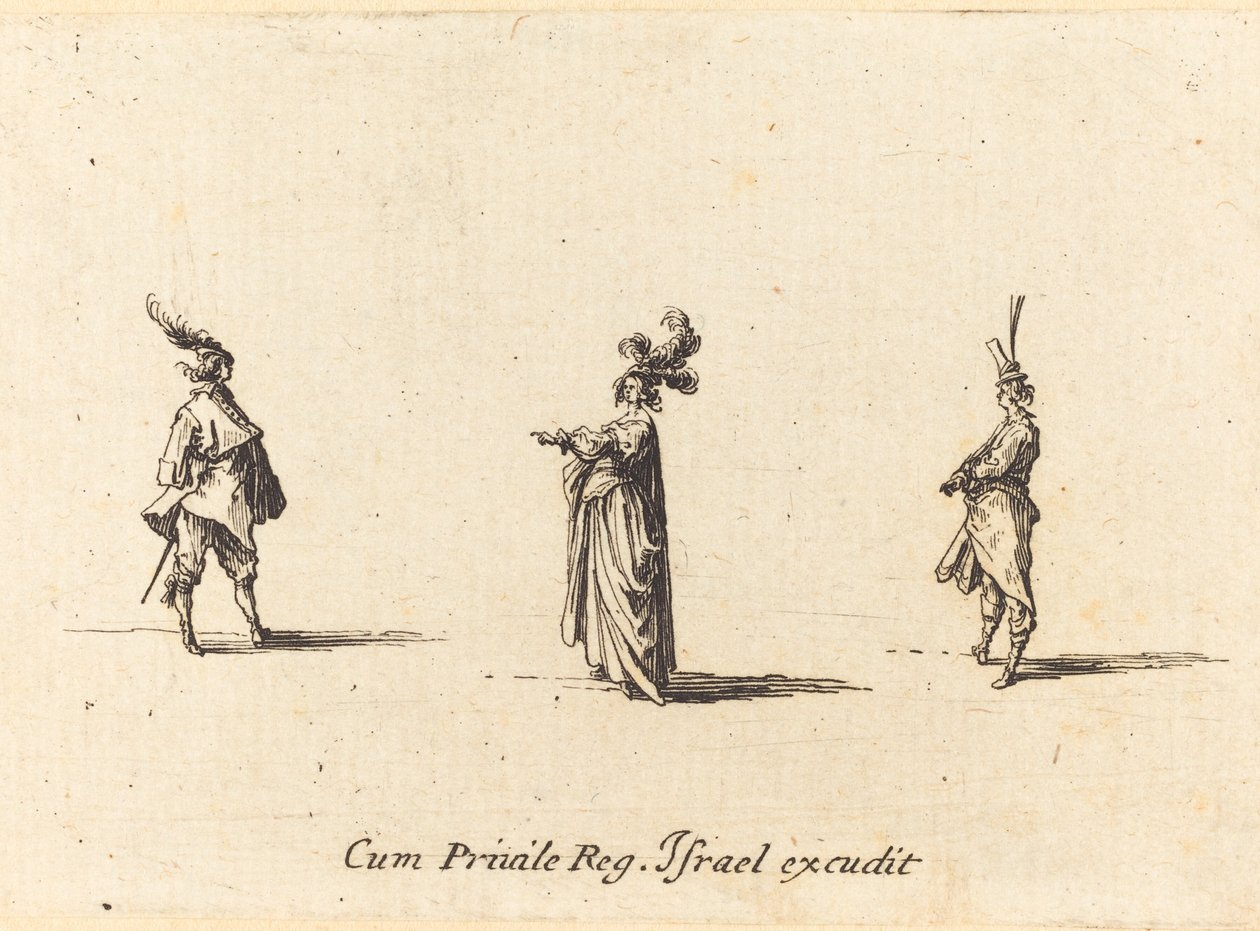 Signora con cappello piumato e due gentiluomini da Jacques Callot