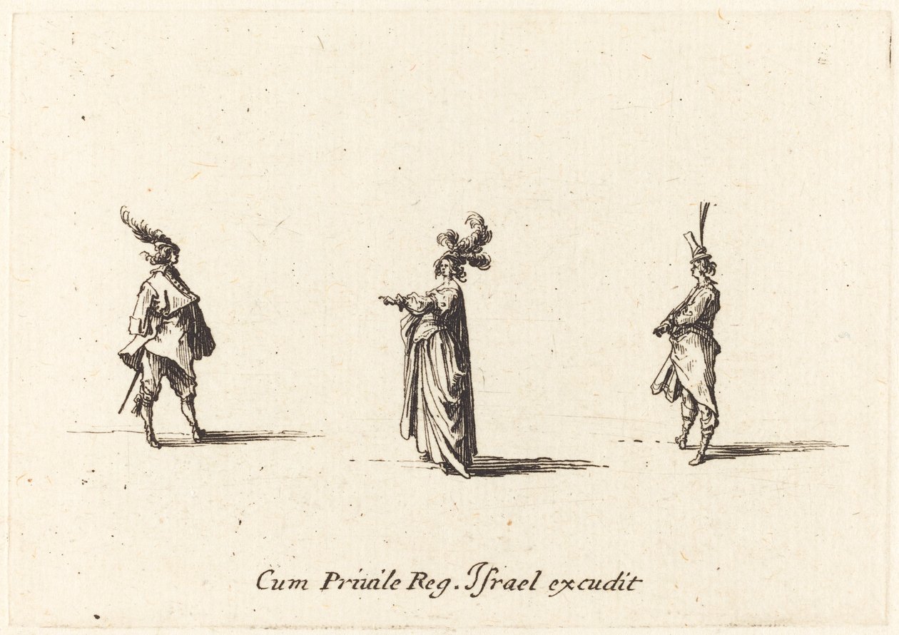Signora con cappello piumato e due gentiluomini da Jacques Callot