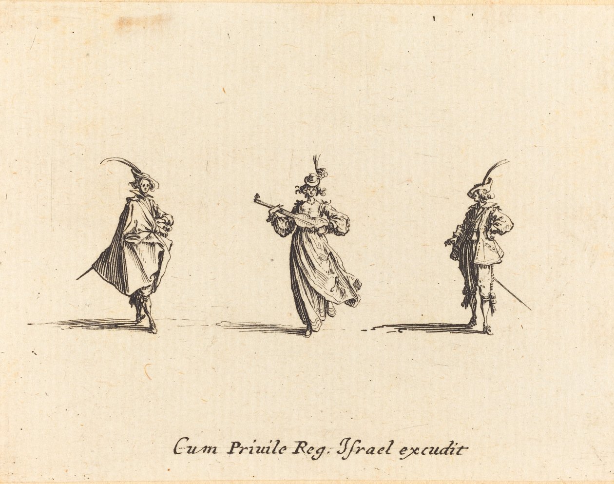 Signora con strumento a corde e due gentiluomini da Jacques Callot