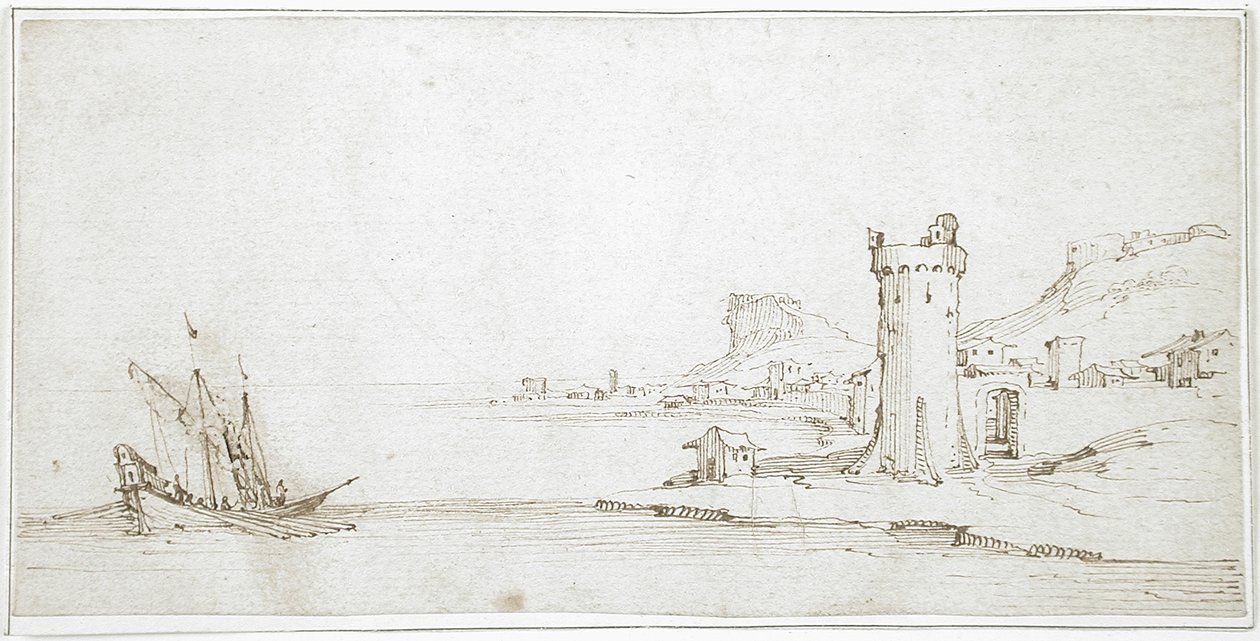 Paesaggio con torre e barca da Jacques Callot