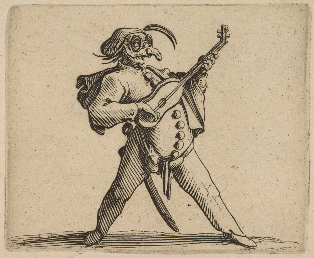 Il comico mascherato che suona la chitarra da Jacques Callot