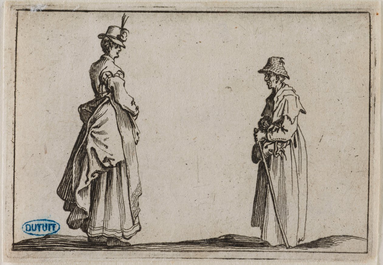 I capricci, due donne di profilo. Diciannovesimo numero della serie di 50 incisioni realizzate a Firenze (Lieure 232, Meaume 804) da Jacques Callot