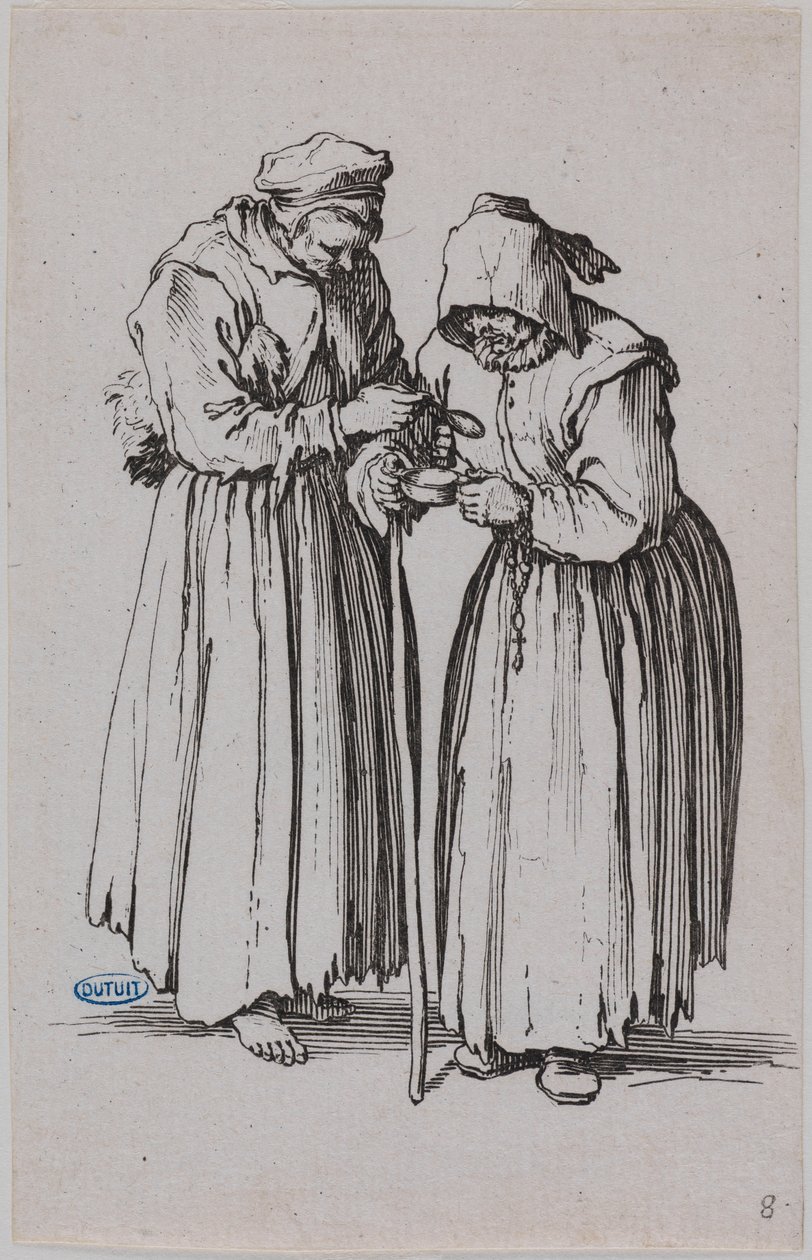 I mendicanti, le due mendicanti. Ottavo numero di una serie di 25 pezzi (Lieure 486, Meaume 692) da Jacques Callot
