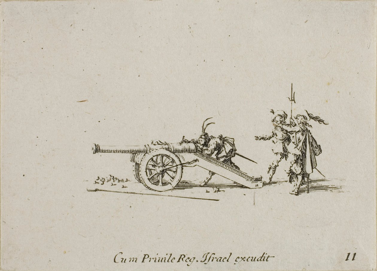 Caricamento del cannone, tavola undici da Gli esercizi militari da Jacques Callot