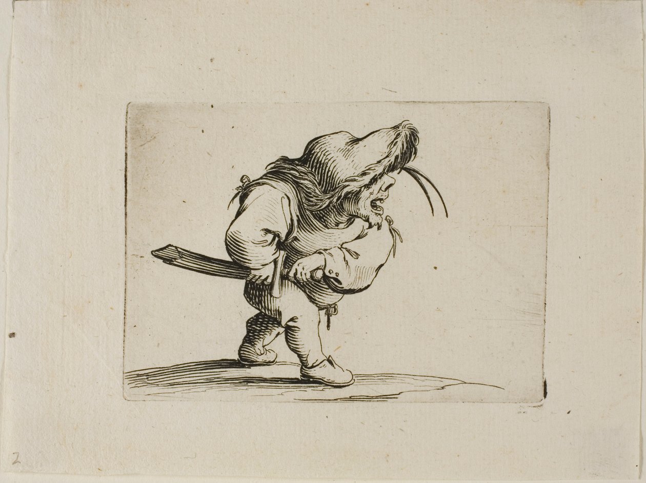 Uomo che si prepara a sguainare la spada, da Varie Figure Gobbi da Jacques Callot