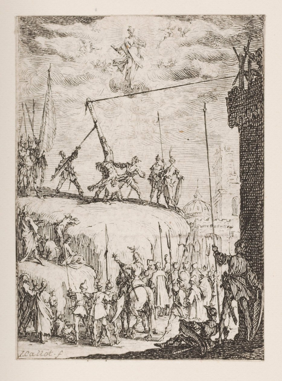 Martirio di San Pietro, n. 4 da Il Martirio degli Apostoli da Jacques Callot