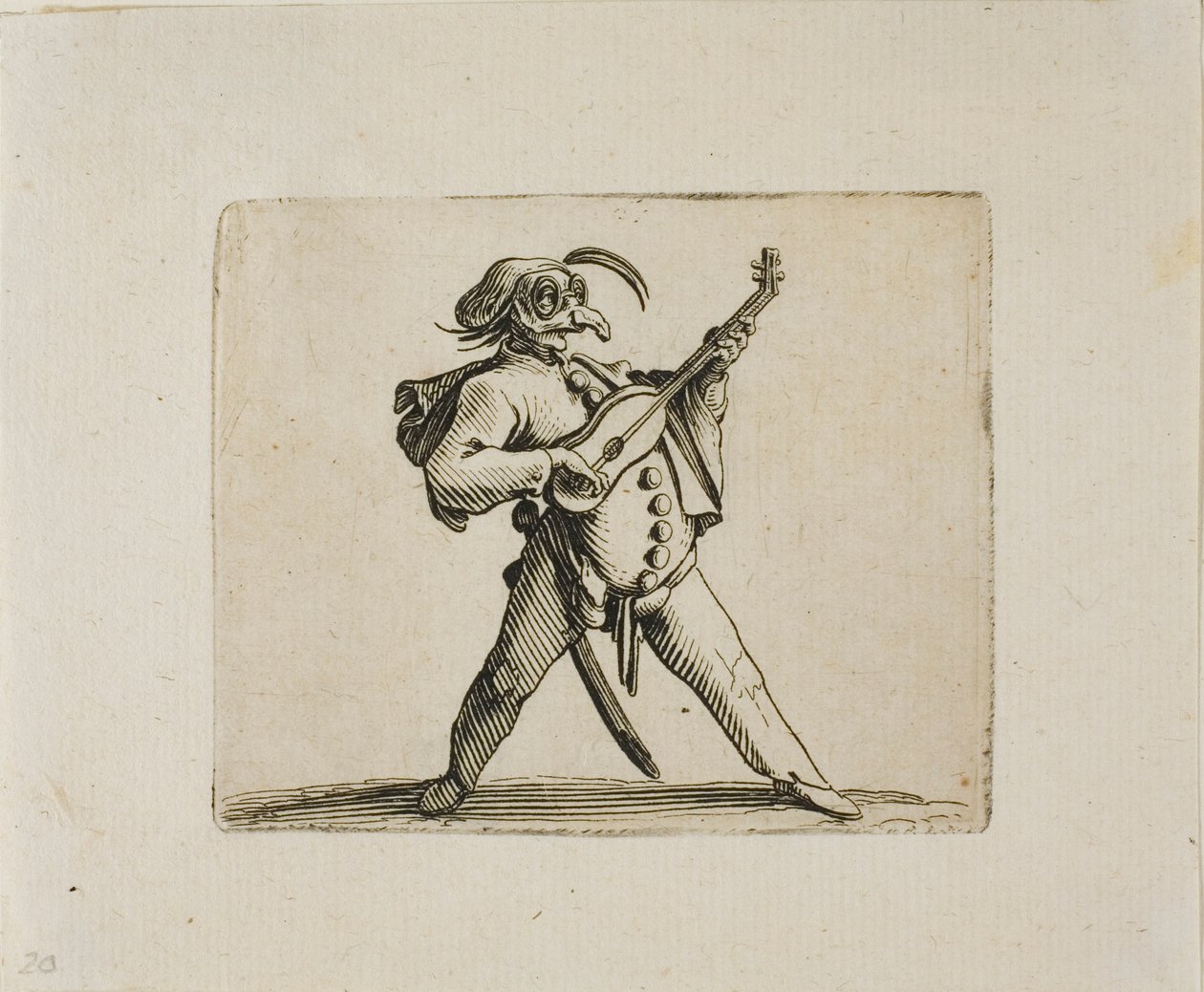 Comico Mascherato che Suona la Chitarra, da Varie Figure Gobbi da Jacques Callot