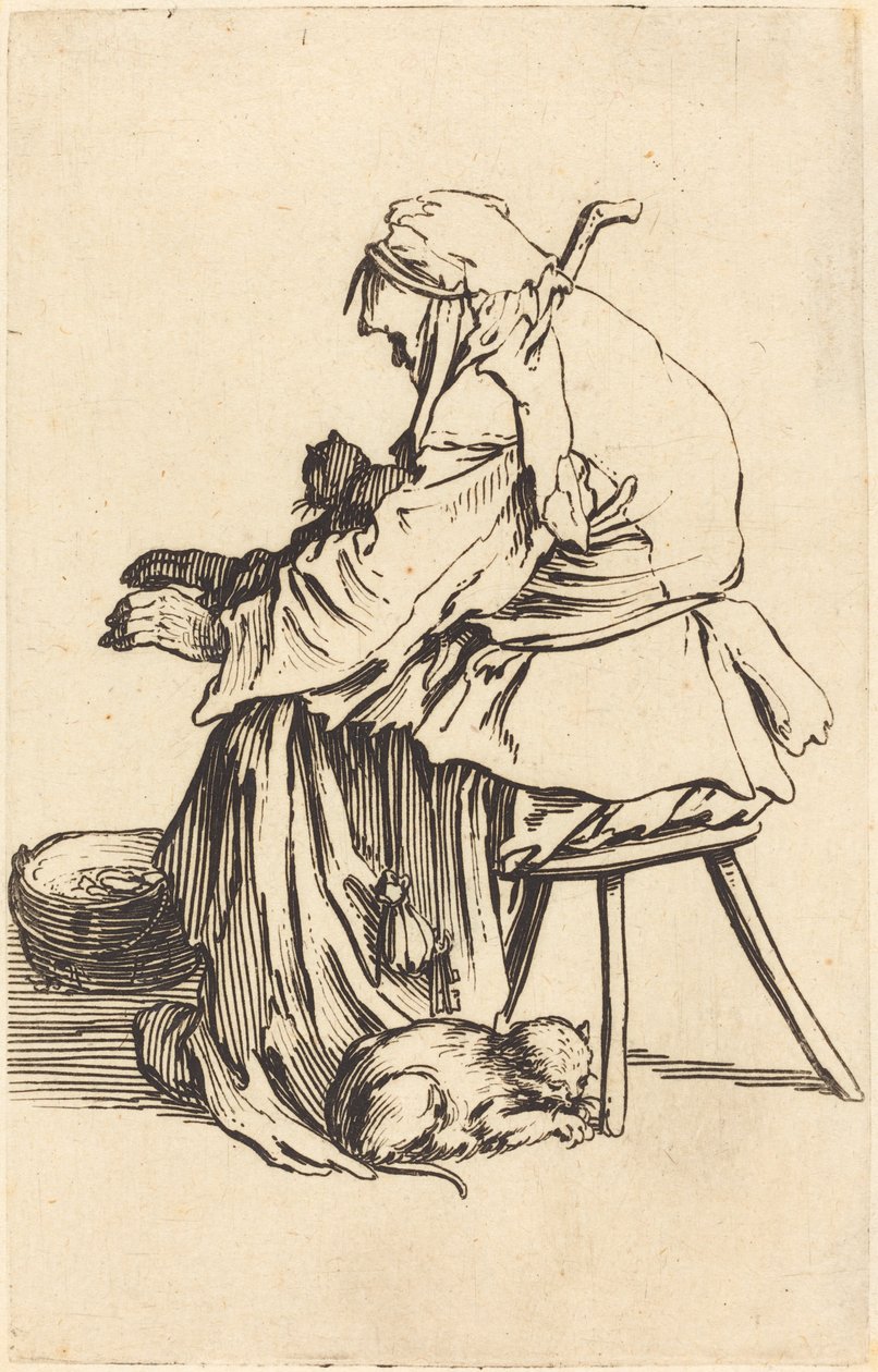 Vecchia donna con gatti da Jacques Callot