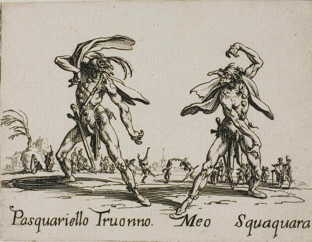 Pasquariello Truonno - Meo Squaquara, plate 20 from Balli di Sfessania da Jacques Callot