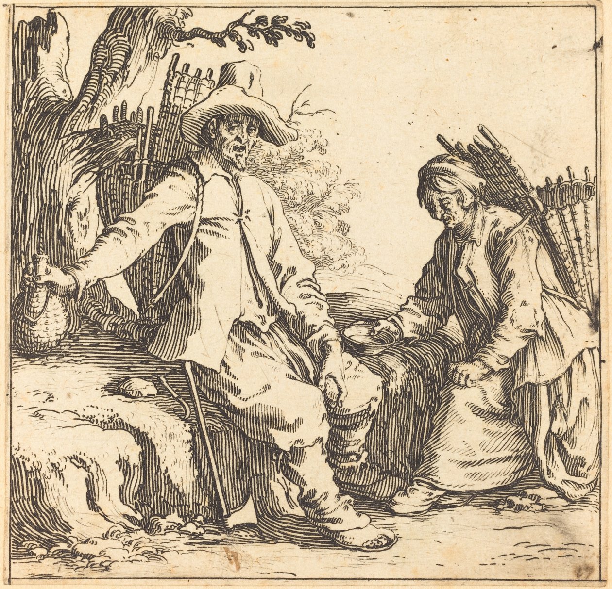 Coppia di contadini a riposo, c. 1621 da Jacques Callot