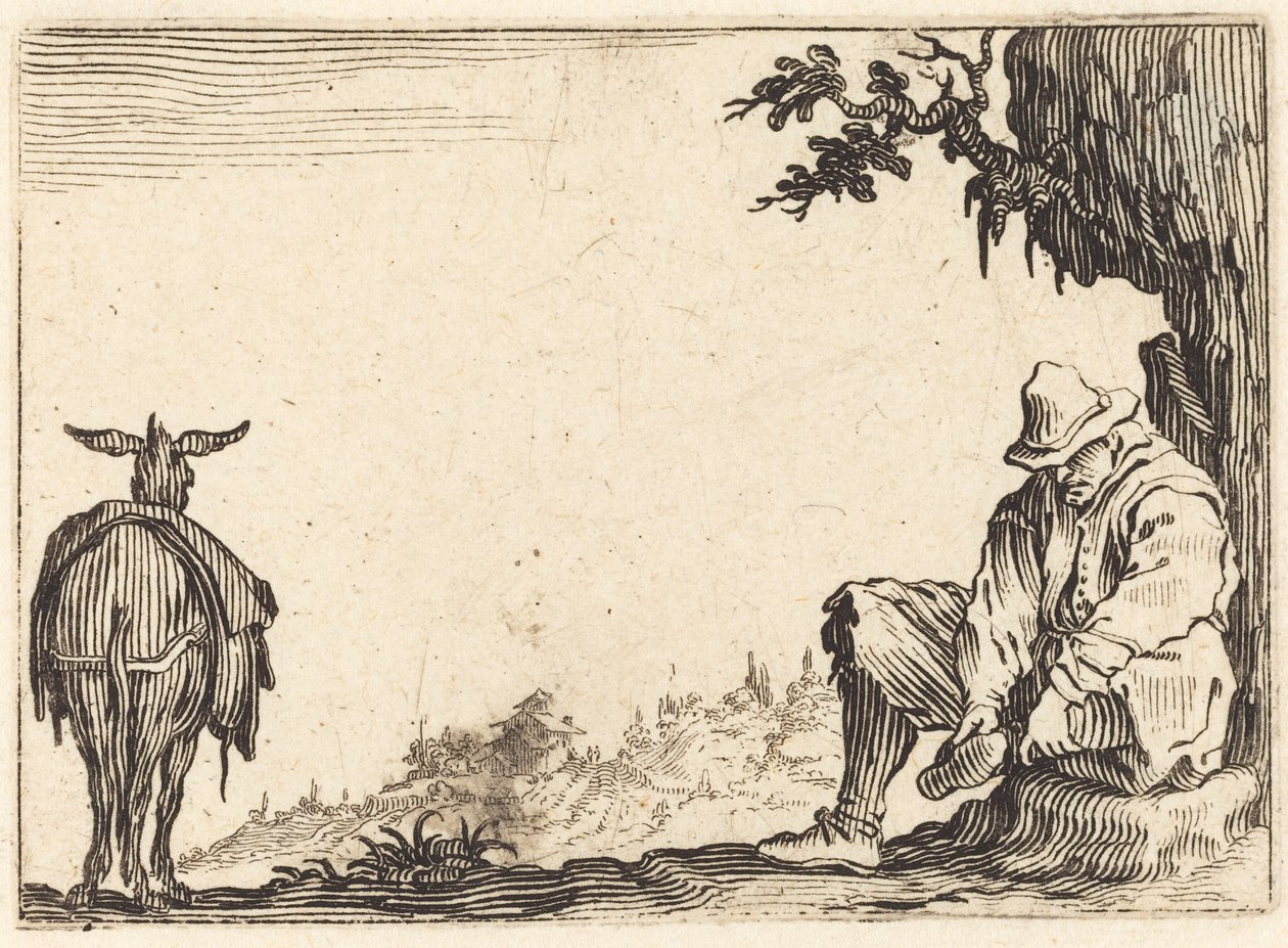 Contadino che si toglie la scarpa da Jacques Callot