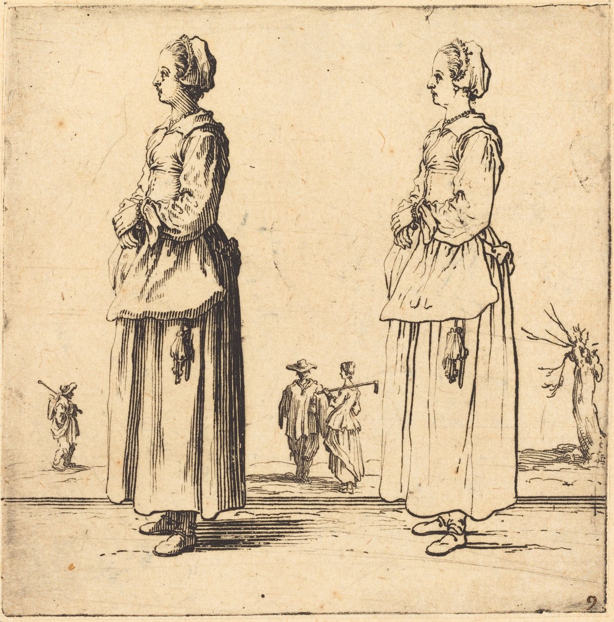 Contadina, di profilo, rivolta a sinistra da Jacques Callot