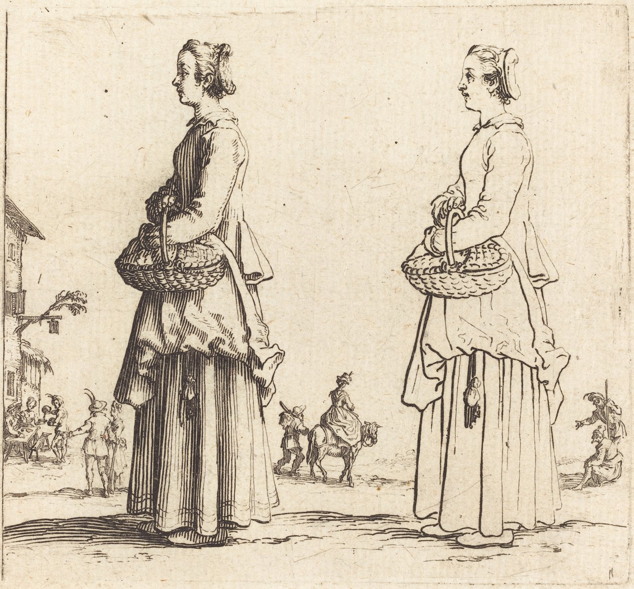 Contadina con cesto, di profilo, rivolta a sinistra da Jacques Callot