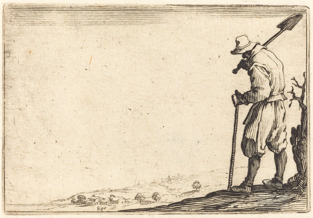 Contadino con pala sulla spalla da Jacques Callot