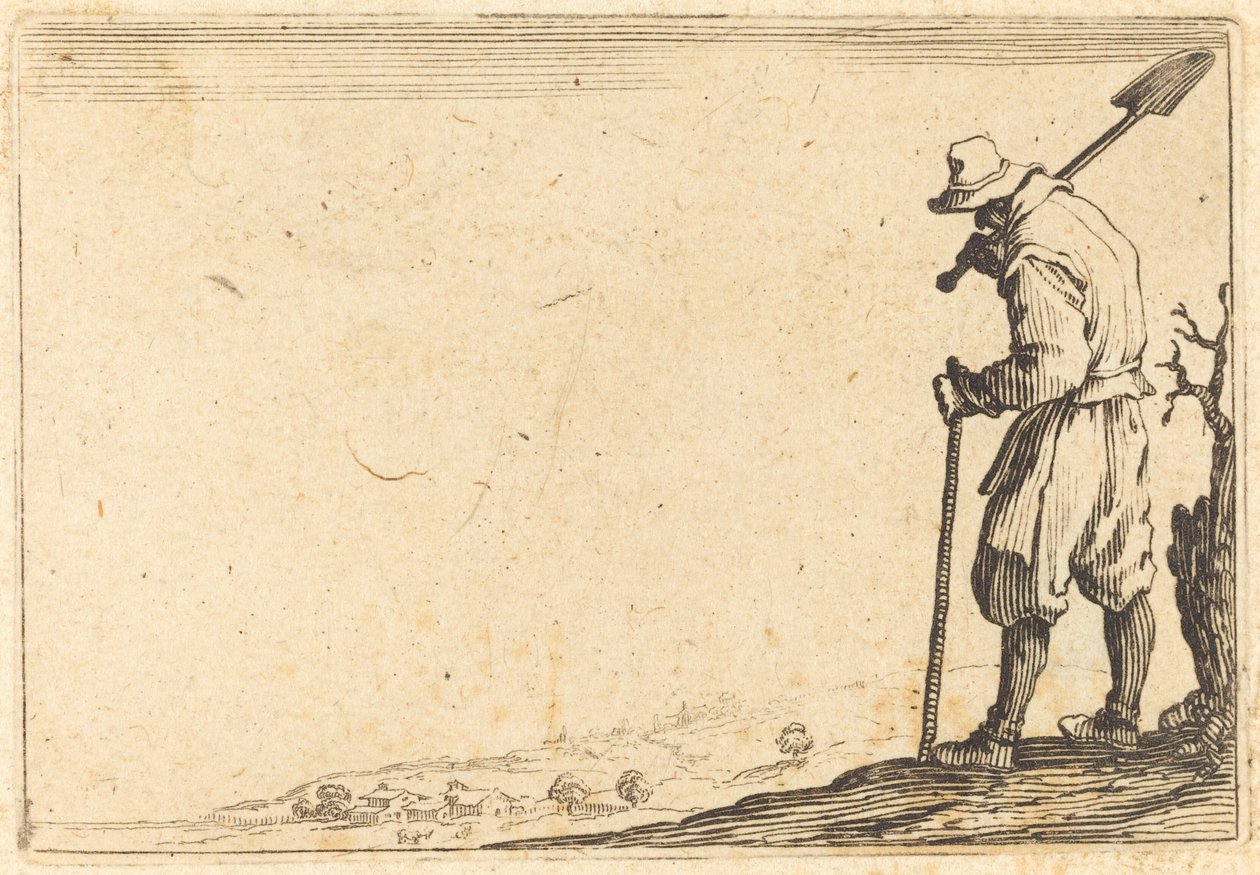 Contadino con pala sulla spalla da Jacques Callot