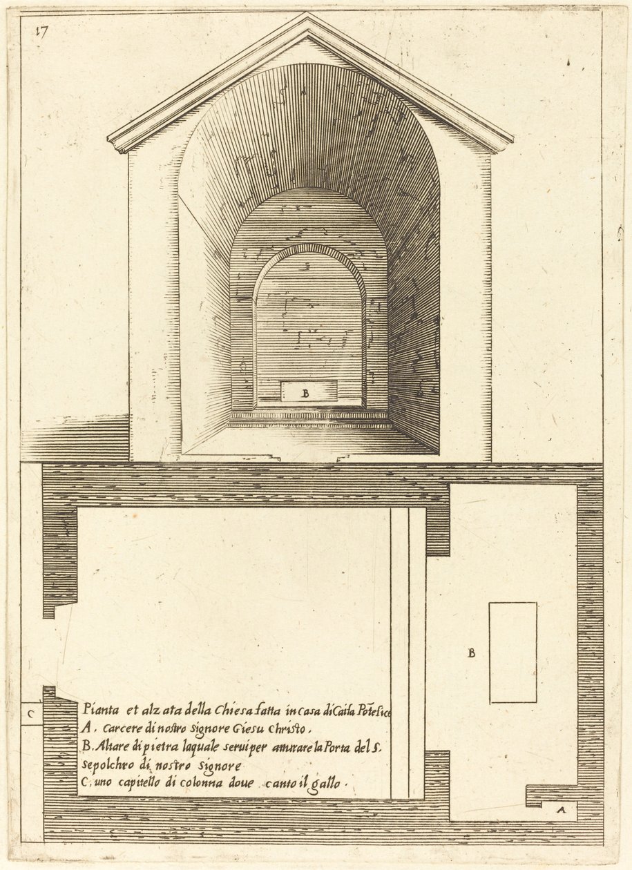 Piano ed Elevazione della Chiesa vicino alla Casa di Caifa da Jacques Callot