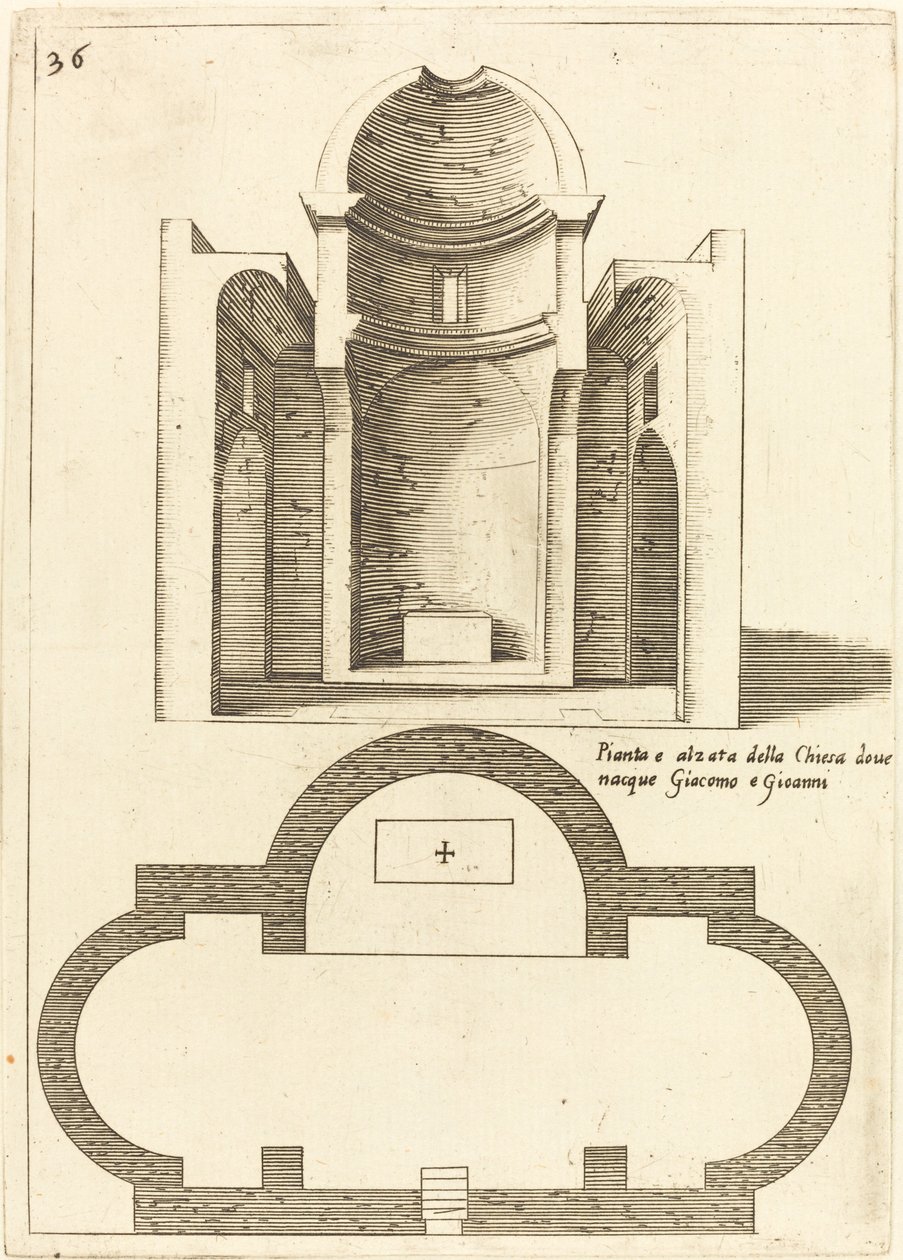 Piano ed Elevazione della Chiesa dei Santi Giacomo e Giovanni da Jacques Callot