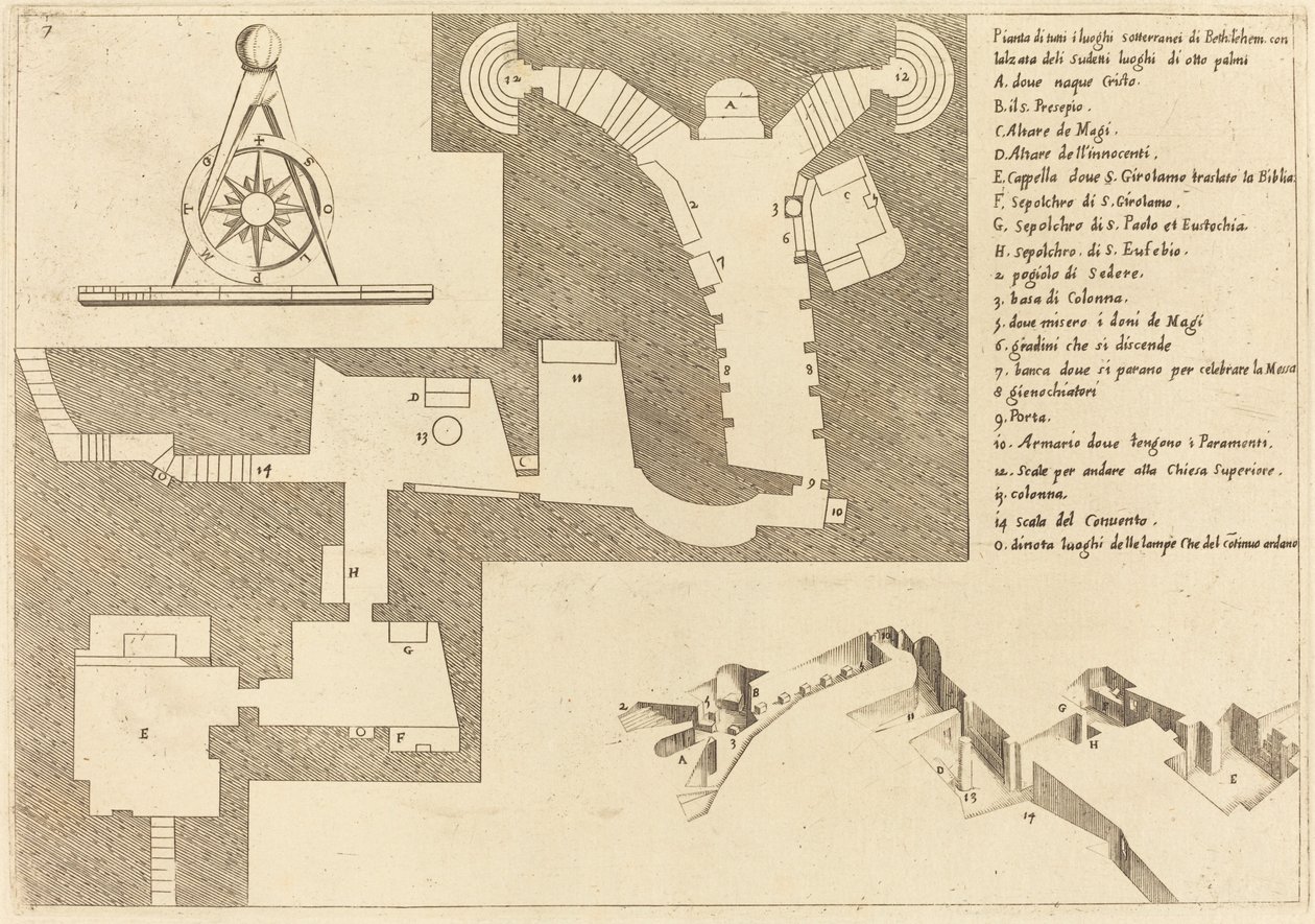 Piano di tutti i luoghi importanti di Betlemme da Jacques Callot