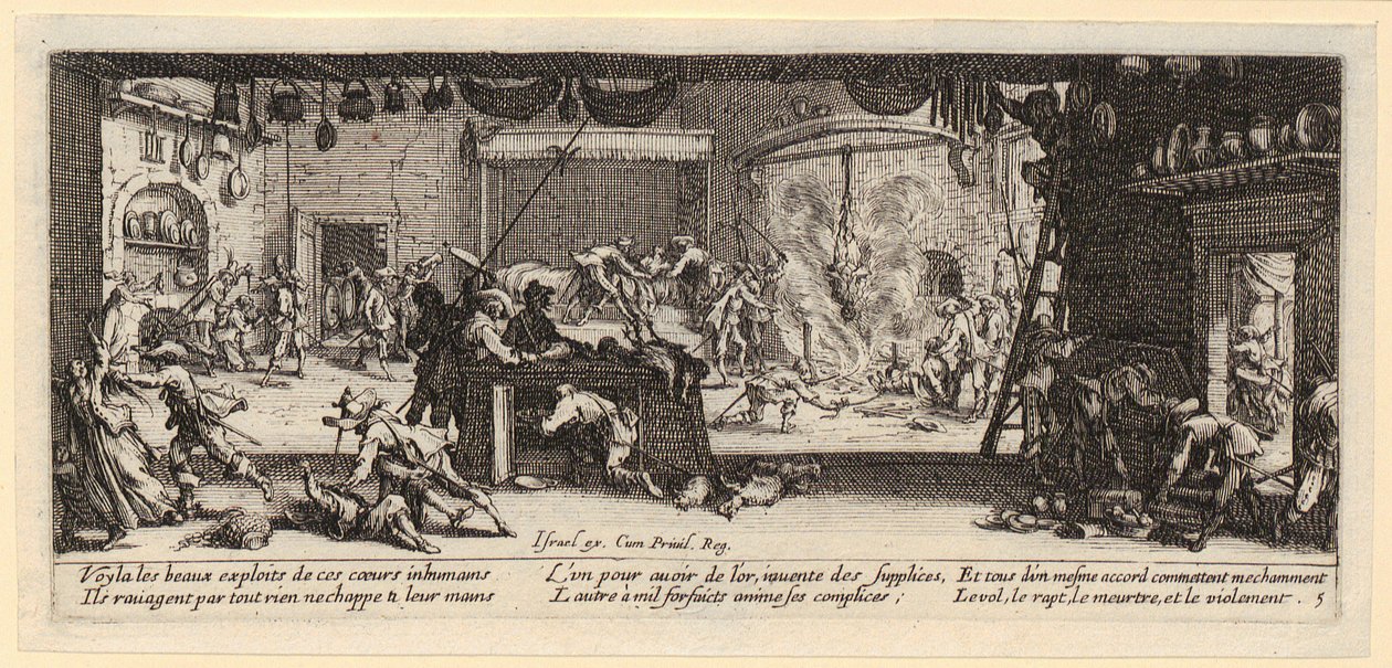 Saccheggio di una fattoria, foglio 5 della serie "Gli orrori della guerra" da Jacques Callot