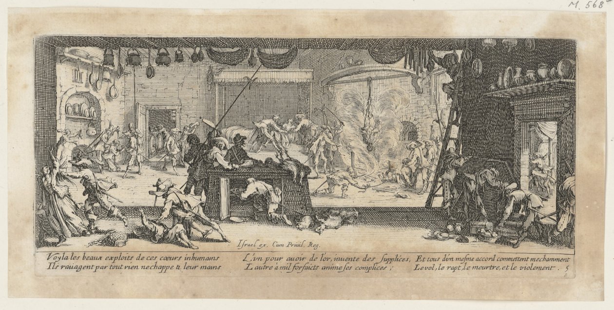 Saccheggio di una fattoria, foglio 5 della serie "Gli orrori della guerra" da Jacques Callot
