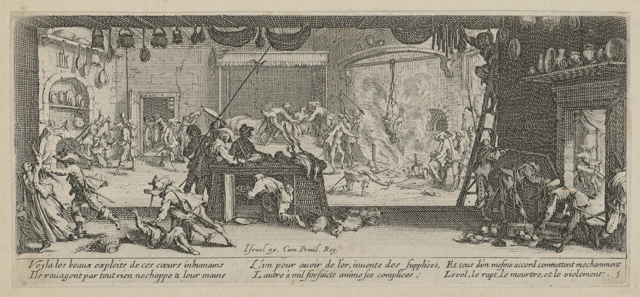 Saccheggio di una fattoria, foglio 5 della serie "Gli orrori della guerra" da Jacques Callot