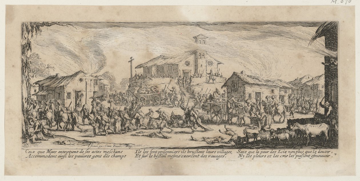 Saccheggio e incendio di un villaggio, tavola 7 della serie «Miserie della guerra» da Jacques Callot