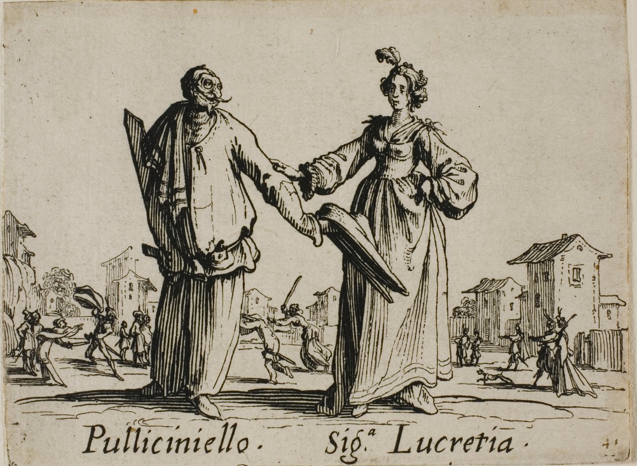 Pulliciniello - Signora Lucretia, plate 9 from Balli di Sfessania da Jacques Callot