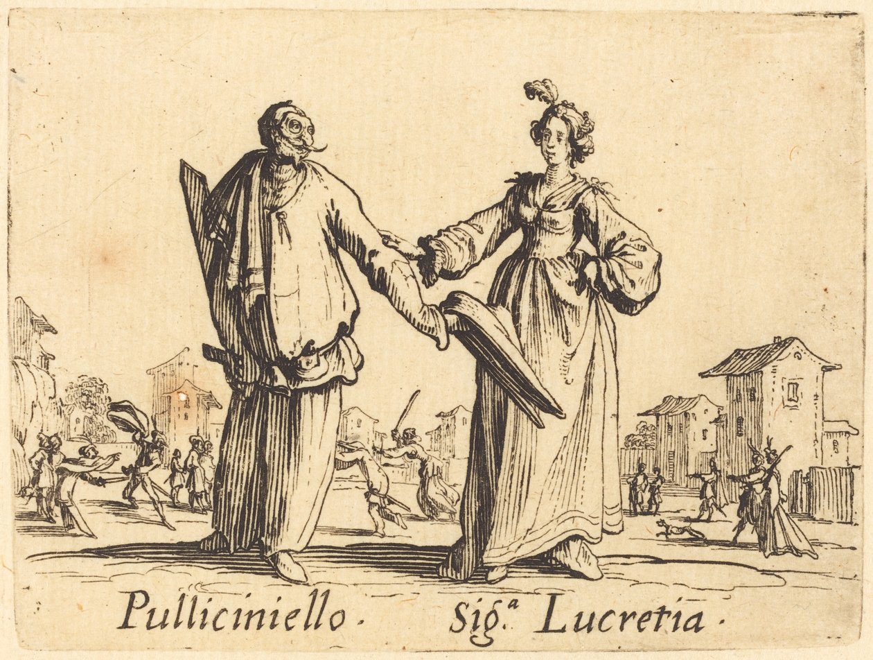 Pulcinella e Siga. Lucretia da Jacques Callot