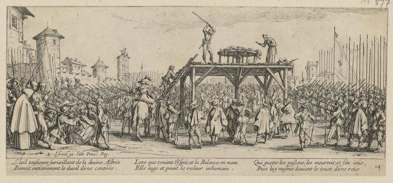 Ruota, foglio 14 della serie "Gli orrori della guerra" da Jacques Callot
