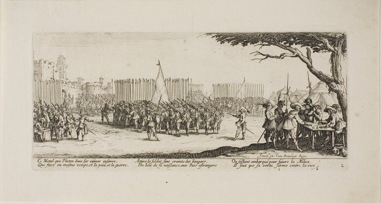 Reclutamento delle truppe, tavola due da Le miserie della guerra da Jacques Callot