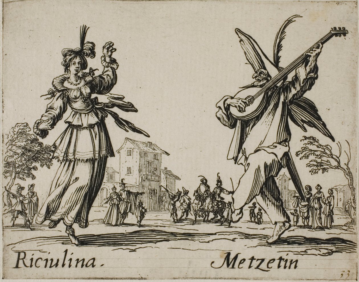Riciulina - Metzetin, plate 8 from Balli di Sfessania da Jacques Callot
