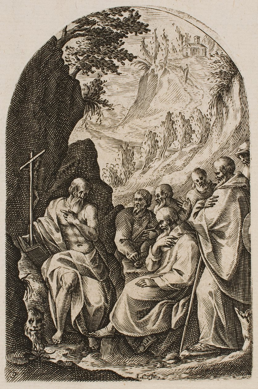 San Girolamo istruisce i suoi discepoli nel deserto, dalla serie "Vedute di Roma" da Jacques Callot