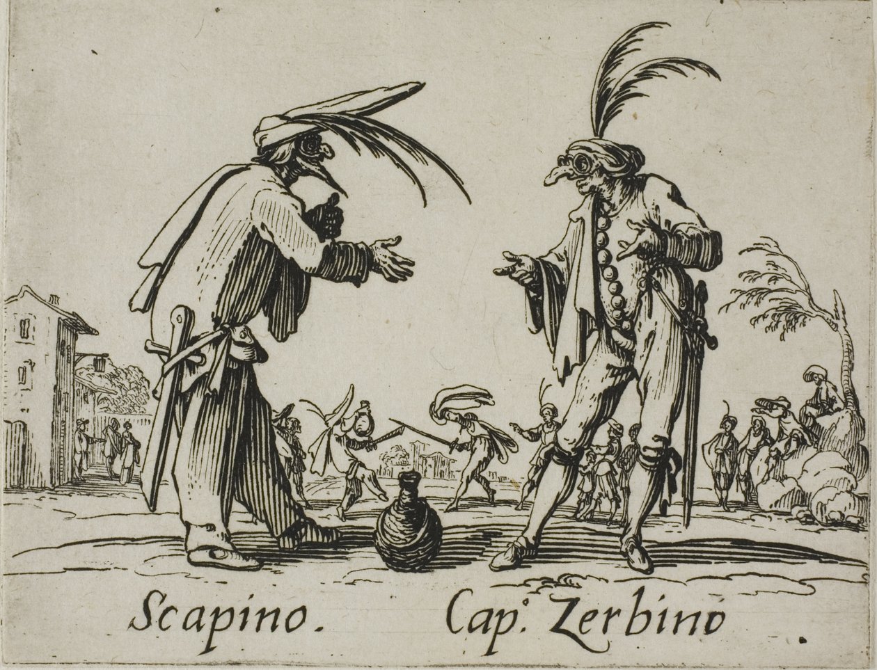 Scapino - Capitano Zerbino, plate 12 from Balli di Sfessania da Jacques Callot