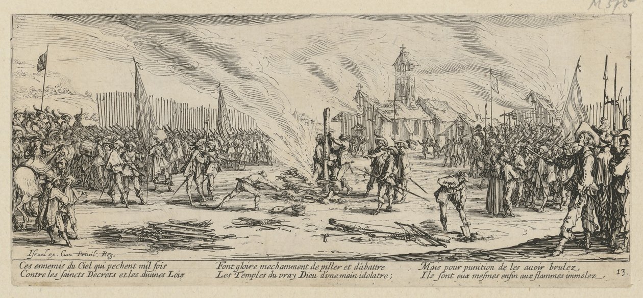 Il rogo, foglio 13 della serie "Gli orrori della guerra" da Jacques Callot