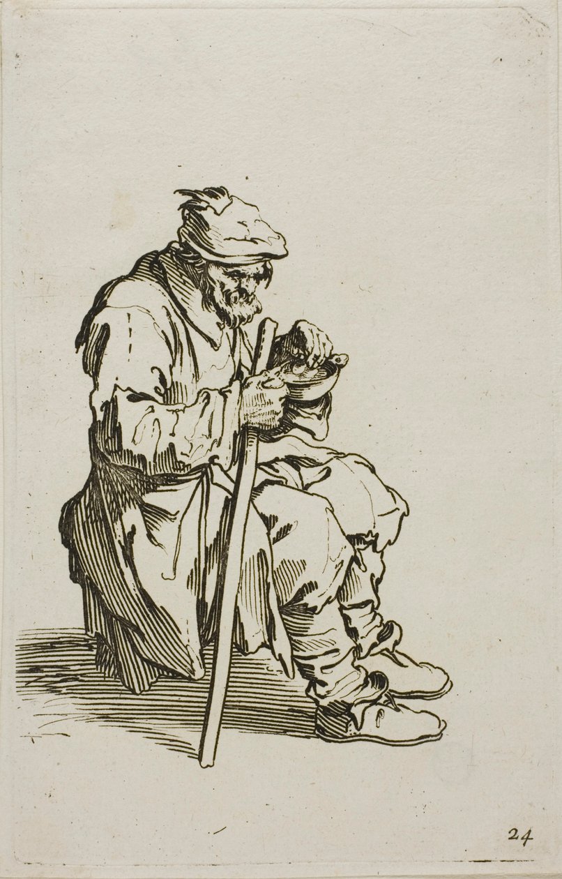 Mendicante seduto che mangia, tavola 24 da I mendicanti da Jacques Callot