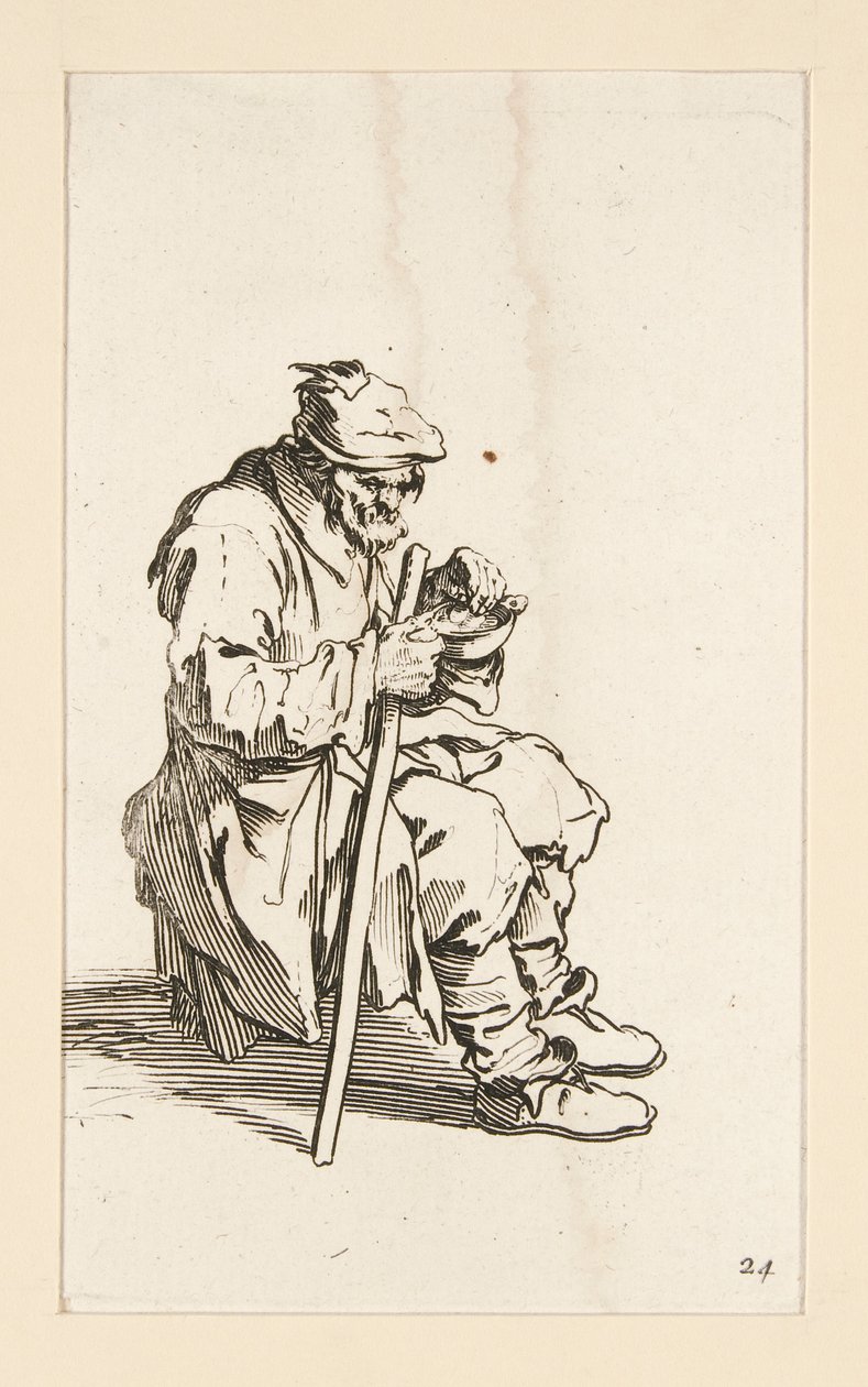 Mendicante seduto, che mangia, da I Mendicanti da Jacques Callot