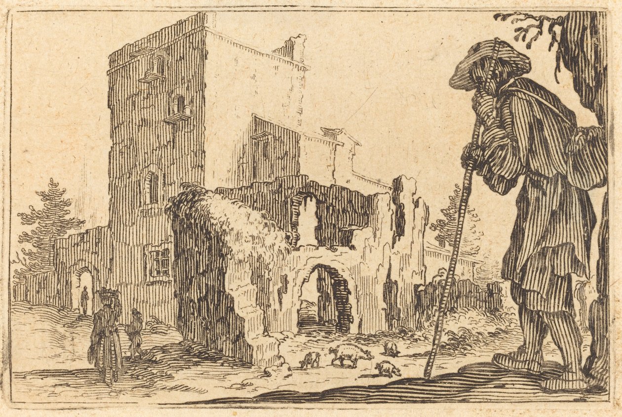 Pastore e rovine da Jacques Callot