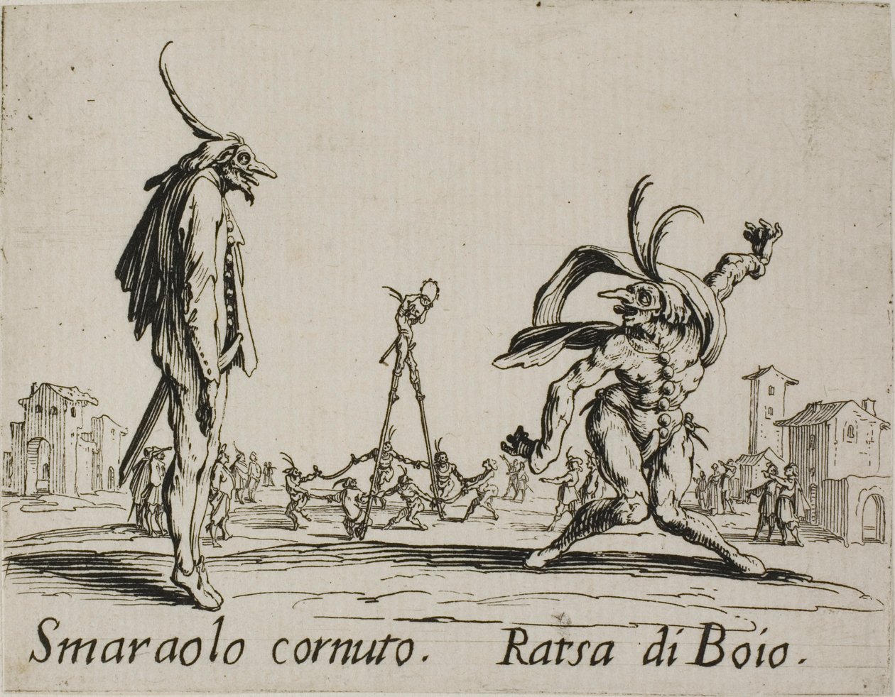 Smaraolo cornuto - Ratsa di Boio, tavola 4 da Balli di Sfessania da Jacques Callot