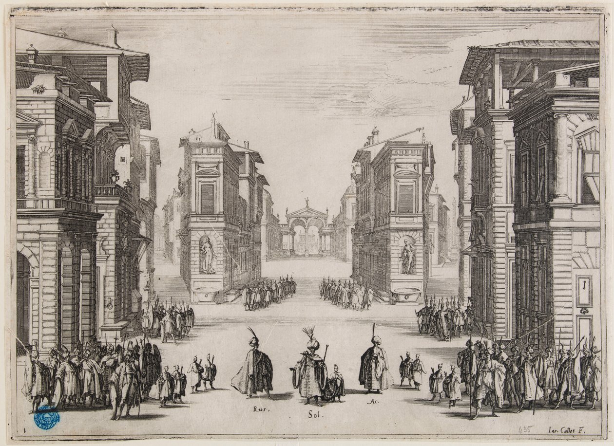 Soliman, atto 1. Secondo numero di una serie di 6 pezzi (Lieure 364, Meaume 435) da Jacques Callot