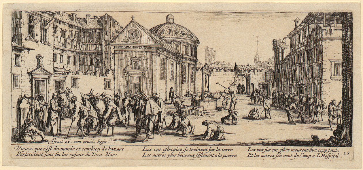 Ospedale, pagina 15 della serie "I grigi della guerra" da Jacques Callot